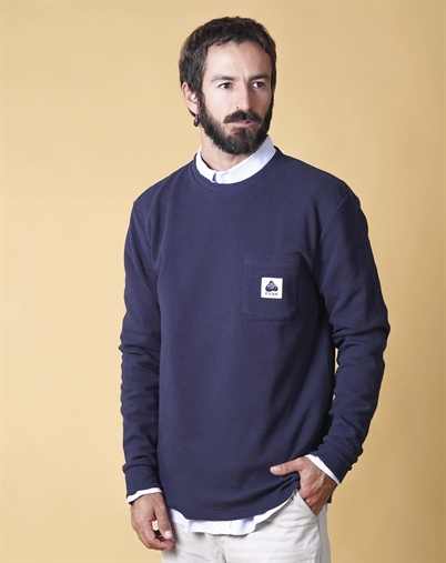 Elsk - Waffle Mens Pocket Longsleeve Strik - Dark Navy